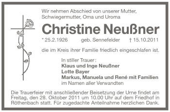 Traueranzeige von Christine Neußner von Pegnitz-Zeitung